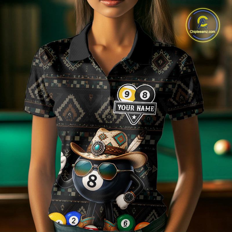 Funny 8 Ball 9 Ball Tribal Pattern Billiard Shirts Custom Billiard Jersey, Pool Player Gift
