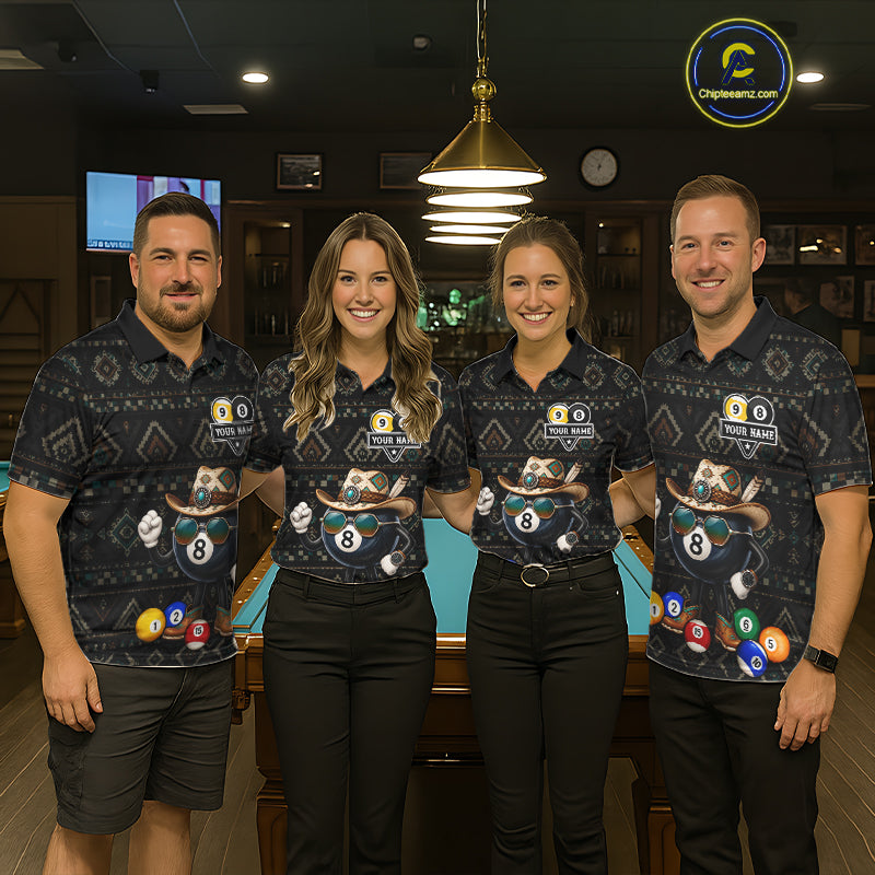 Funny 8 Ball 9 Ball Tribal Pattern Billiard Shirts Custom Billiard Jersey, Pool Player Gift
