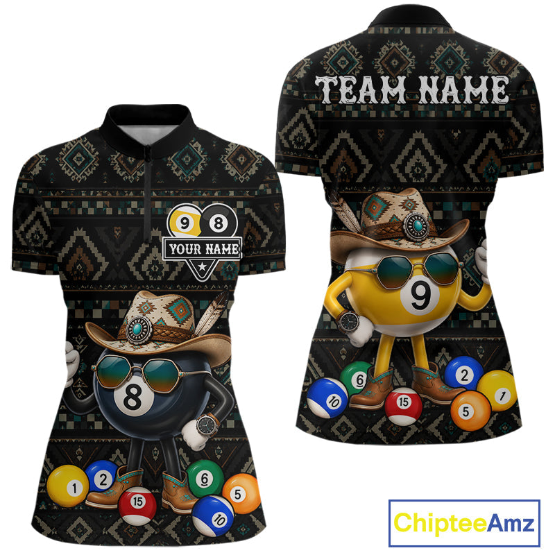 Funny 8 Ball 9 Ball Tribal Pattern Billiard Shirts Custom Billiard Jersey, Pool Player Gift