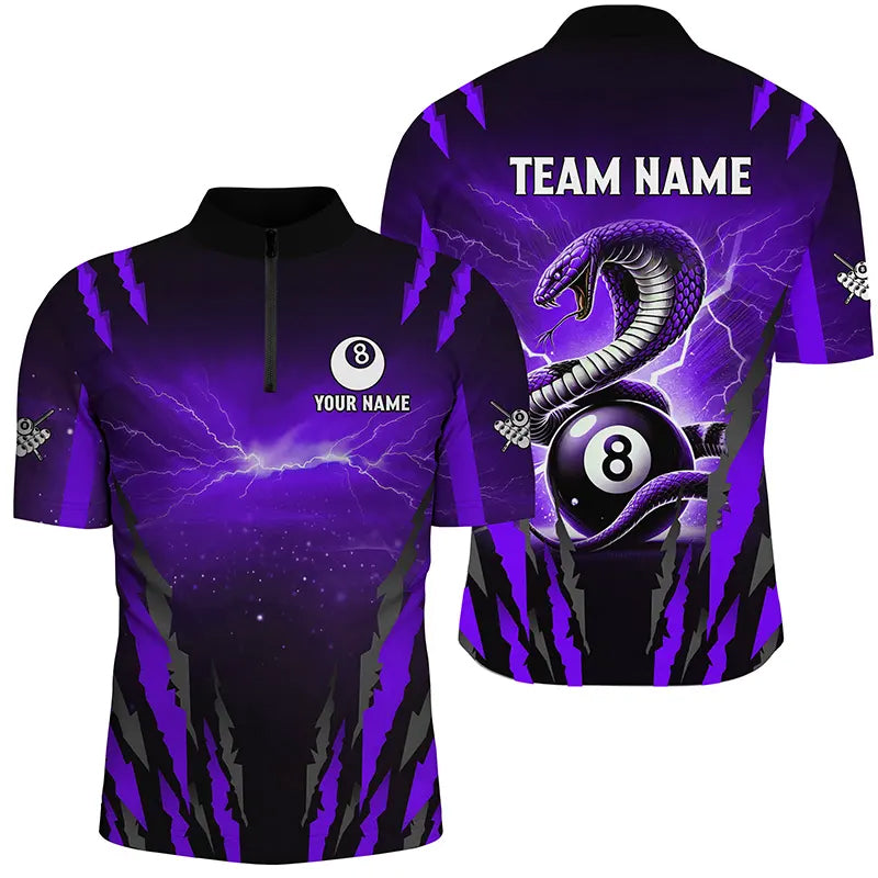 Personalized Thunder Lightning Cobra Snake Billiard Shirt, 8 Ball Billiard Team Jerseys
