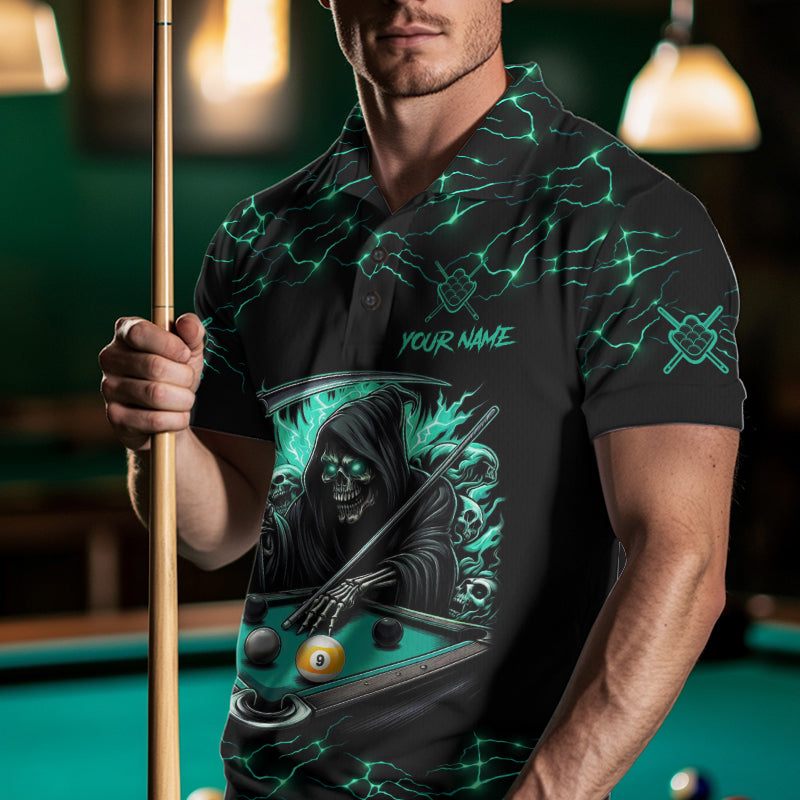 Turquoise Funny Grim Reaper 9 Ball Pool Billiard Shirts Custom Lightning Billiard Jerseys