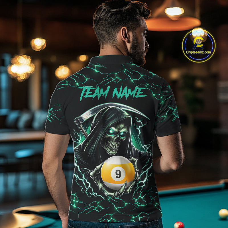 Turquoise Funny Grim Reaper 9 Ball Pool Billiard Shirts Custom Lightning Billiard Jerseys