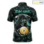 Turquoise Funny Grim Reaper 9 Ball Pool Billiard Shirts Custom Lightning Billiard Jerseys