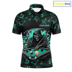 Turquoise Funny Grim Reaper 9 Ball Pool Billiard Shirts Custom Lightning Billiard Jerseys