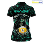 Turquoise Funny Grim Reaper 9 Ball Pool Billiard Shirts Custom Lightning Billiard Jerseys