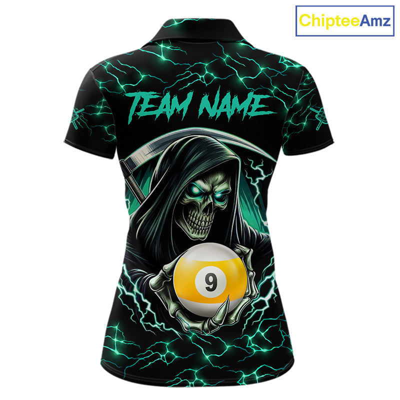 Turquoise Funny Grim Reaper 9 Ball Pool Billiard Shirts Custom Lightning Billiard Jerseys