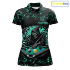 Turquoise Funny Grim Reaper 9 Ball Pool Billiard Shirts Custom Lightning Billiard Jerseys