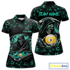 Turquoise Funny Grim Reaper 9 Ball Pool Billiard Shirts Custom Lightning Billiard Jerseys