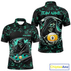 Turquoise Funny Grim Reaper 9 Ball Pool Billiard Shirts Custom Lightning Billiard Jerseys