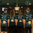 Turquoise Funny Grim Reaper 9 Ball Pool Billiard Shirts Custom Lightning Billiard Jerseys