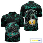 Turquoise Funny Grim Reaper 9 Ball Pool Billiard Shirts Custom Lightning Billiard Jerseys