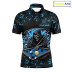 Blue Funny Grim Reaper 9 Ball Pool Billiard Shirts Custom Lightning Billiard Jerseys