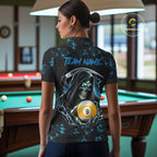 Blue Funny Grim Reaper 9 Ball Pool Billiard Shirts Custom Lightning Billiard Jerseys