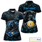 Blue Funny Grim Reaper 9 Ball Pool Billiard Shirts Custom Lightning Billiard Jerseys