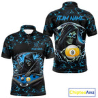 Blue Funny Grim Reaper 9 Ball Pool Billiard Shirts Custom Lightning Billiard Jerseys