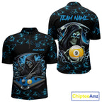 Blue Funny Grim Reaper 9 Ball Pool Billiard Shirts Custom Lightning Billiard Jerseys