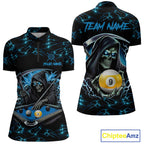 Blue Funny Grim Reaper 9 Ball Pool Billiard Shirts Custom Lightning Billiard Jerseys