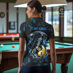 Blue Grim Reaper Yin-Yang Lightning Billiard Shirts Custom 8 Ball & 9 Ball Pool Team Jersey