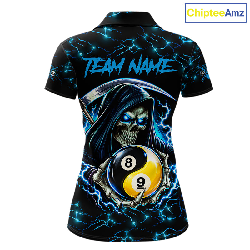 Blue Grim Reaper Yin-Yang Lightning Billiard Shirts Custom 8 Ball & 9 Ball Pool Team Jersey