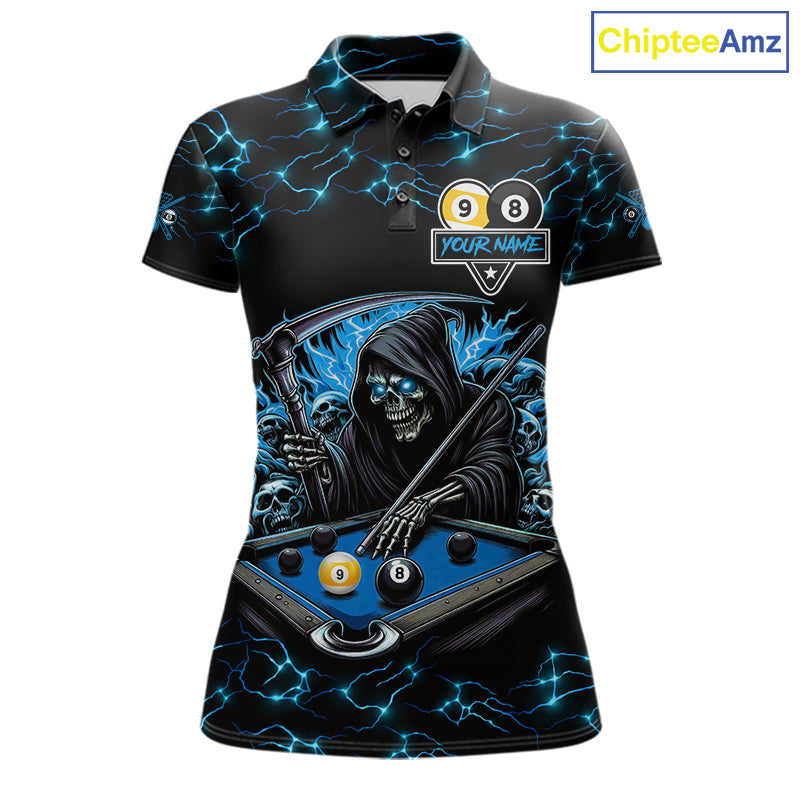 Blue Grim Reaper Yin-Yang Lightning Billiard Shirts Custom 8 Ball & 9 Ball Pool Team Jersey