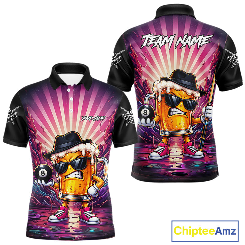Funny Beer 8 Ball Billiard Shirt Custom Pink Graffiti Pool Team Jersey Polo & 1/4 Zip