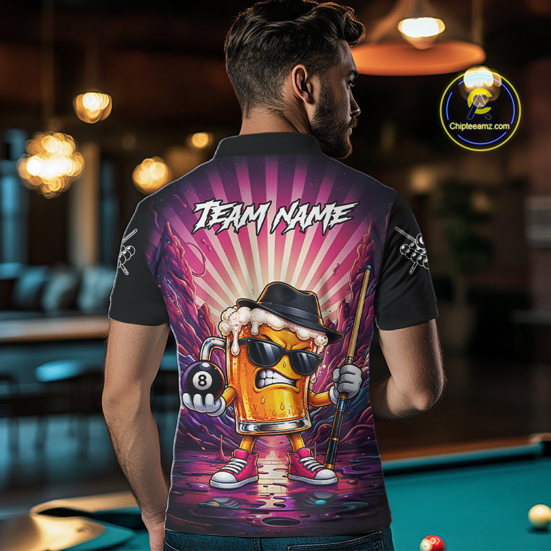 Funny Beer 8 Ball Billiard Shirt Custom Pink Graffiti Pool Team Jersey Polo & 1/4 Zip
