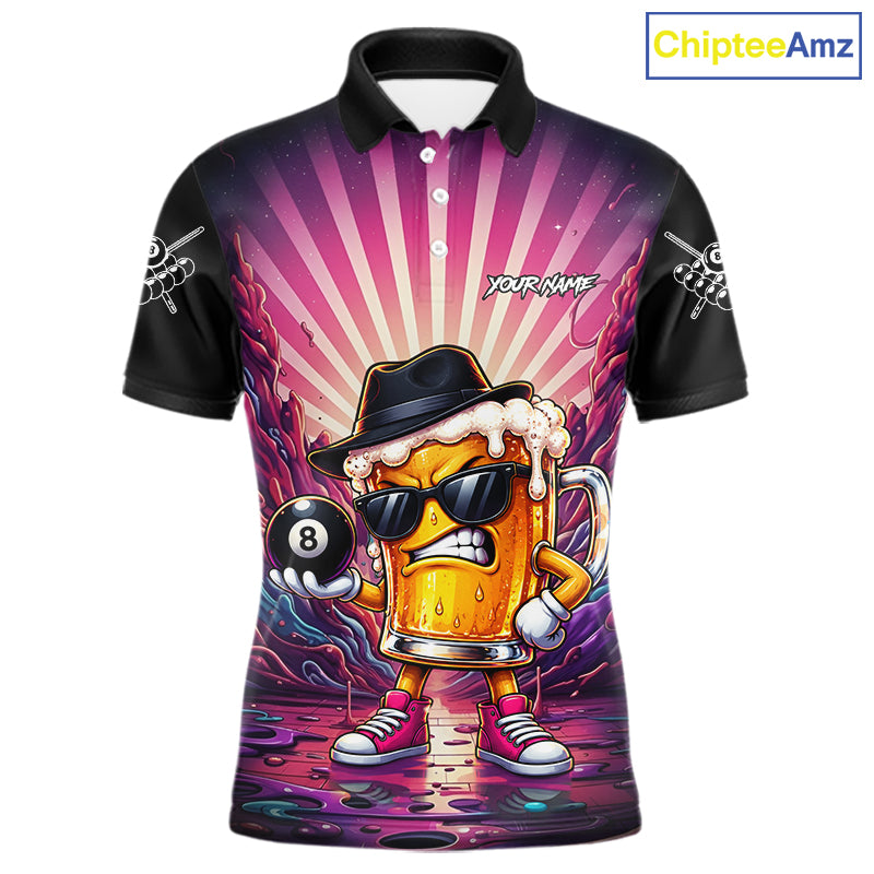 Funny Beer 8 Ball Billiard Shirt Custom Pink Graffiti Pool Team Jersey Polo & 1/4 Zip
