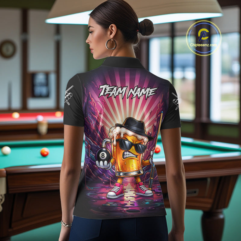 Funny Beer 8 Ball Billiard Shirt Custom Pink Graffiti Pool Team Jersey Polo & 1/4 Zip