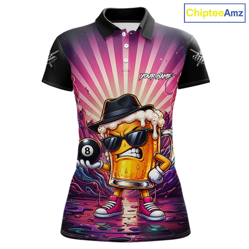 Funny Beer 8 Ball Billiard Shirt Custom Pink Graffiti Pool Team Jersey Polo & 1/4 Zip