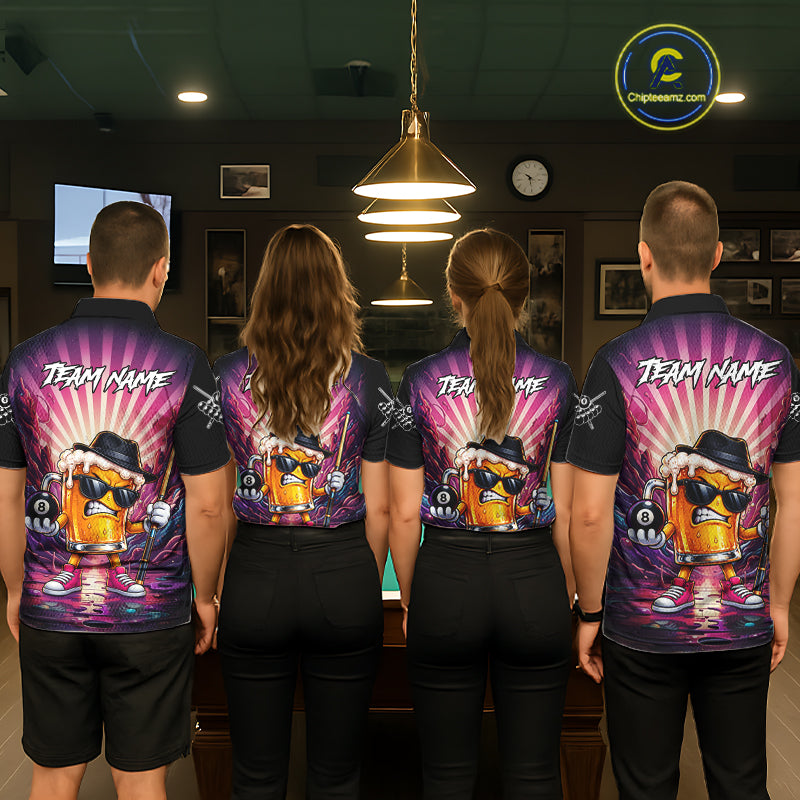 Funny Beer 8 Ball Billiard Shirt Custom Pink Graffiti Pool Team Jersey Polo & 1/4 Zip