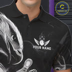 Black And White Custom Eagle Smoke Bowling Shirt, Bowling Team Jersey Polo & 1/4 Zip
