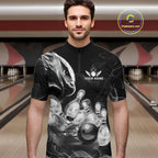 Black And White Custom Eagle Smoke Bowling Shirt, Bowling Team Jersey Polo & 1/4 Zip