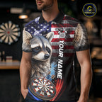 Smoke American Flag Raccoon Darts Polo, 1/4 Zip Shirts Custom Patriotic Darts Team Jersey