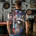 Smoke American Flag Raccoon Darts Polo, 1/4 Zip Shirts Custom Patriotic Darts Team Jersey