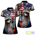 Smoke American Flag Raccoon Darts Polo, 1/4 Zip Shirts Custom Patriotic Darts Team Jersey