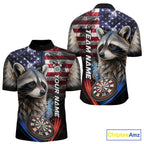 Smoke American Flag Raccoon Darts Polo, 1/4 Zip Shirts Custom Patriotic Darts Team Jersey