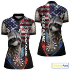 Smoke American Flag Raccoon Darts Polo, 1/4 Zip Shirts Custom Patriotic Darts Team Jersey