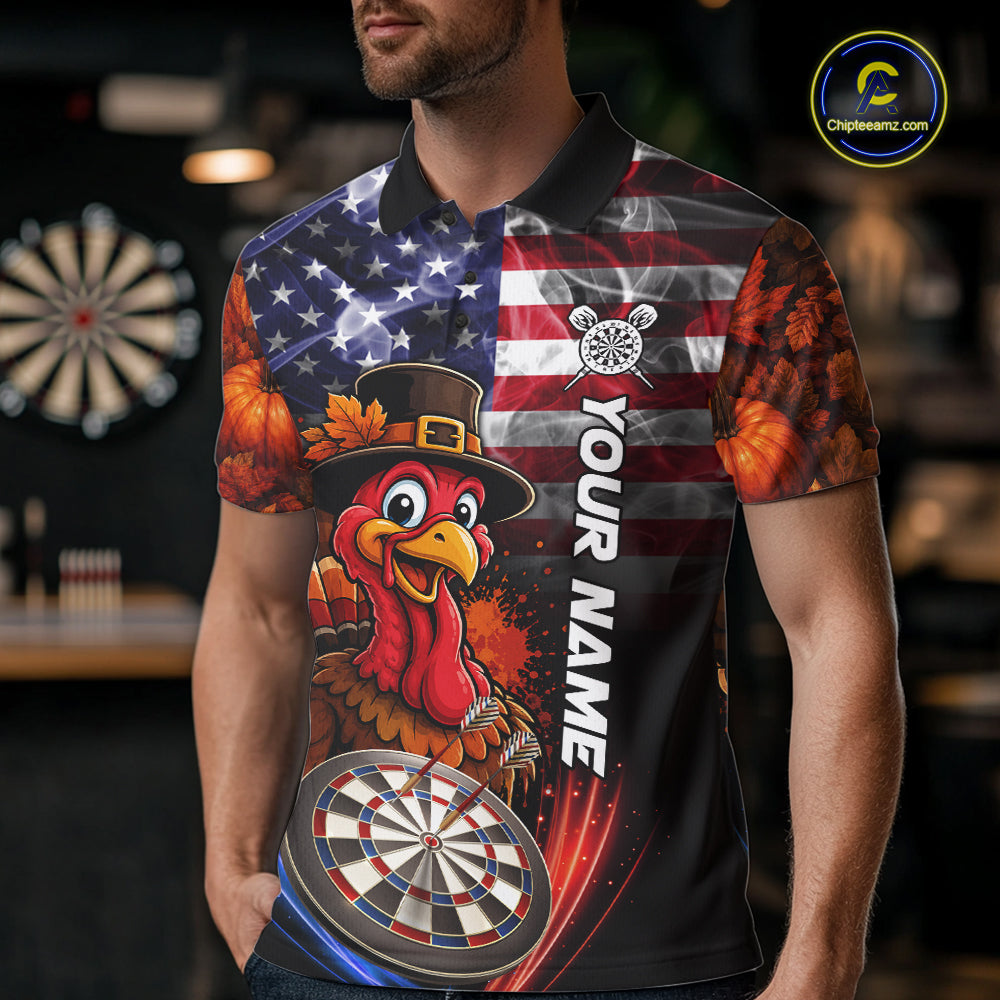 American Flag Smoke Turkey Darts Shirt Custom Patriotic Thanksgiving Darts Team Jersey
