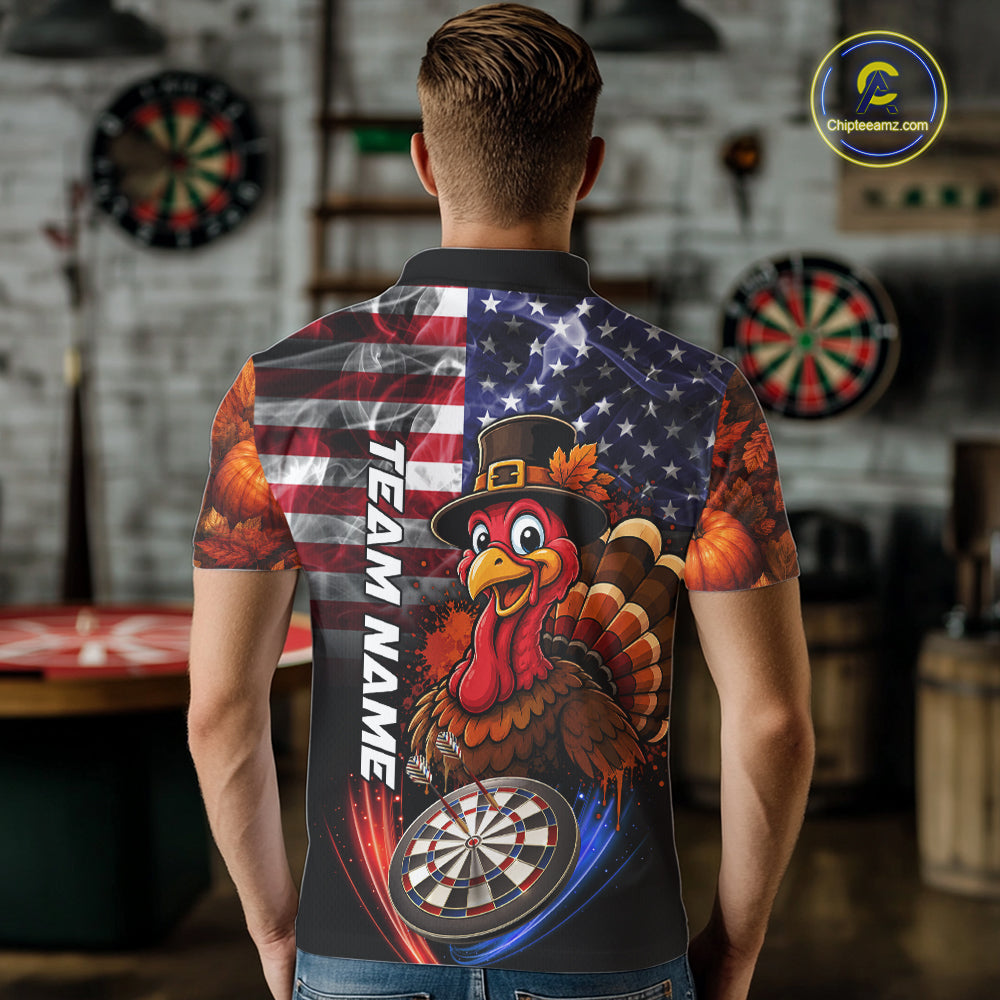 American Flag Smoke Turkey Darts Shirt Custom Patriotic Thanksgiving Darts Team Jersey