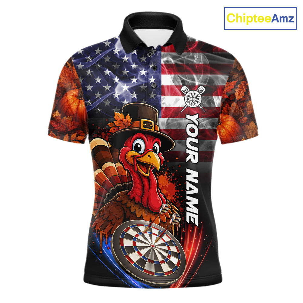 American Flag Smoke Turkey Darts Shirt Custom Patriotic Thanksgiving Darts Team Jersey