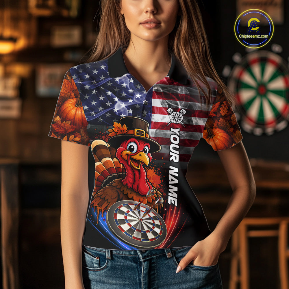 American Flag Smoke Turkey Darts Shirt Custom Patriotic Thanksgiving Darts Team Jersey