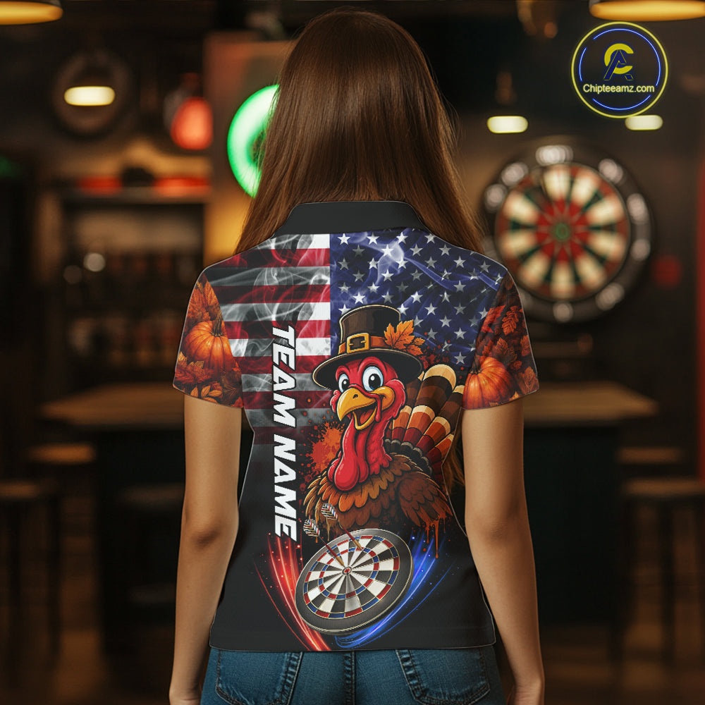 American Flag Smoke Turkey Darts Shirt Custom Patriotic Thanksgiving Darts Team Jersey