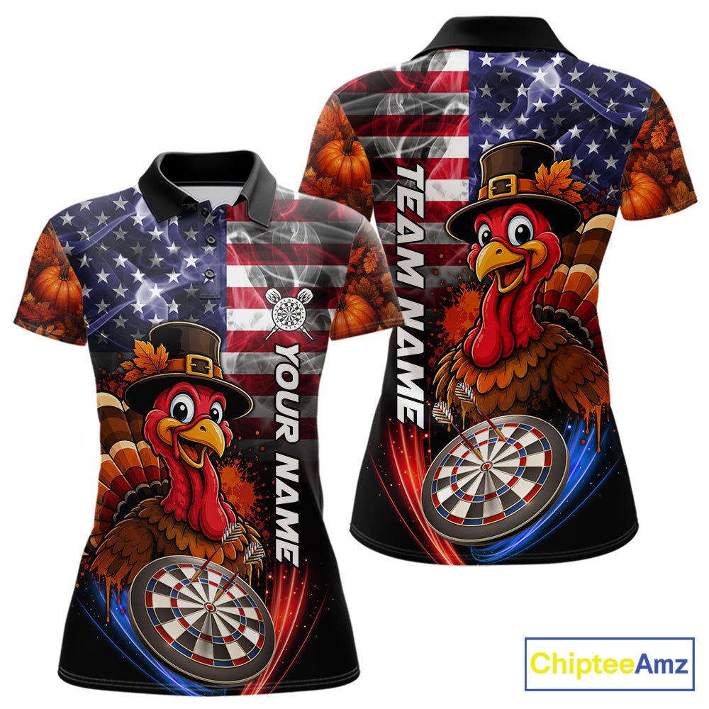 American Flag Smoke Turkey Darts Shirt Custom Patriotic Thanksgiving Darts Team Jersey