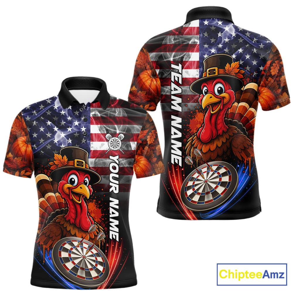 American Flag Smoke Turkey Darts Shirt Custom Patriotic Thanksgiving Darts Team Jersey
