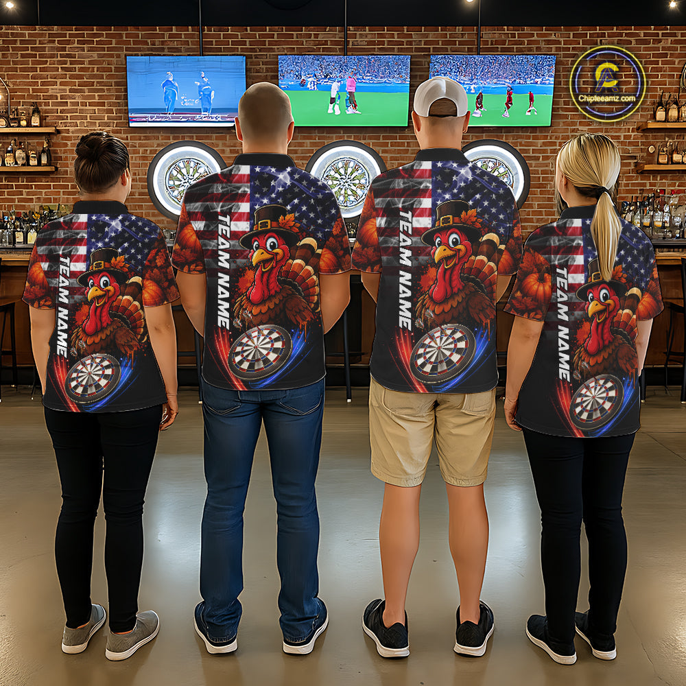 American Flag Smoke Turkey Darts Shirt Custom Patriotic Thanksgiving Darts Team Jersey