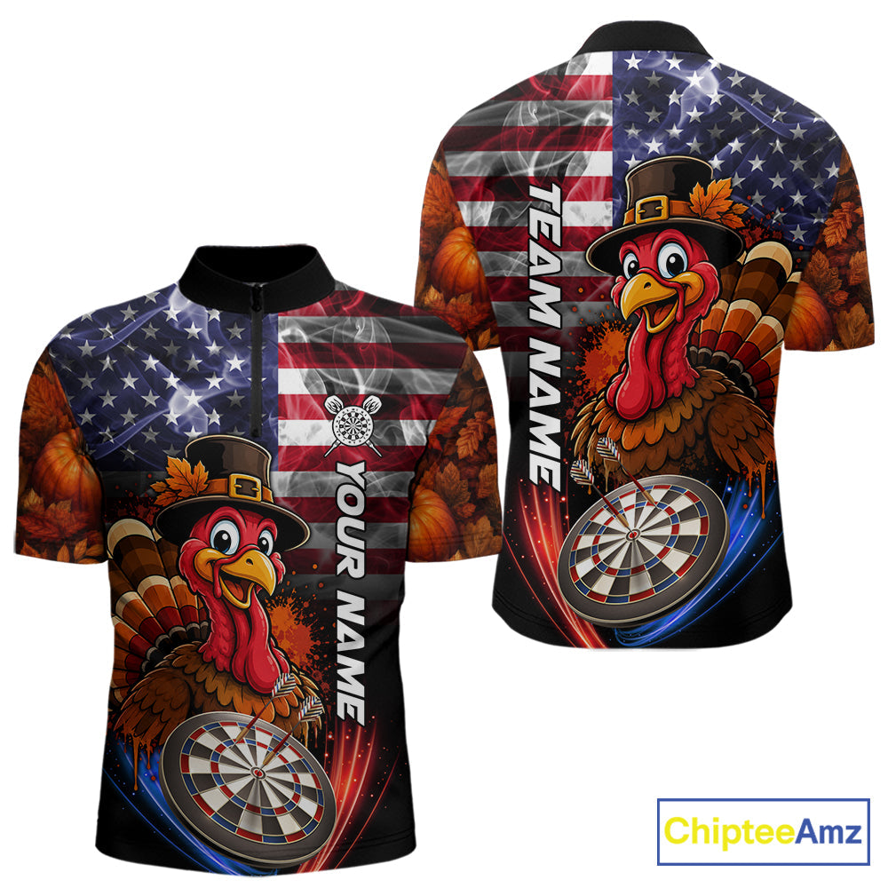 American Flag Smoke Turkey Darts Shirt Custom Patriotic Thanksgiving Darts Team Jersey