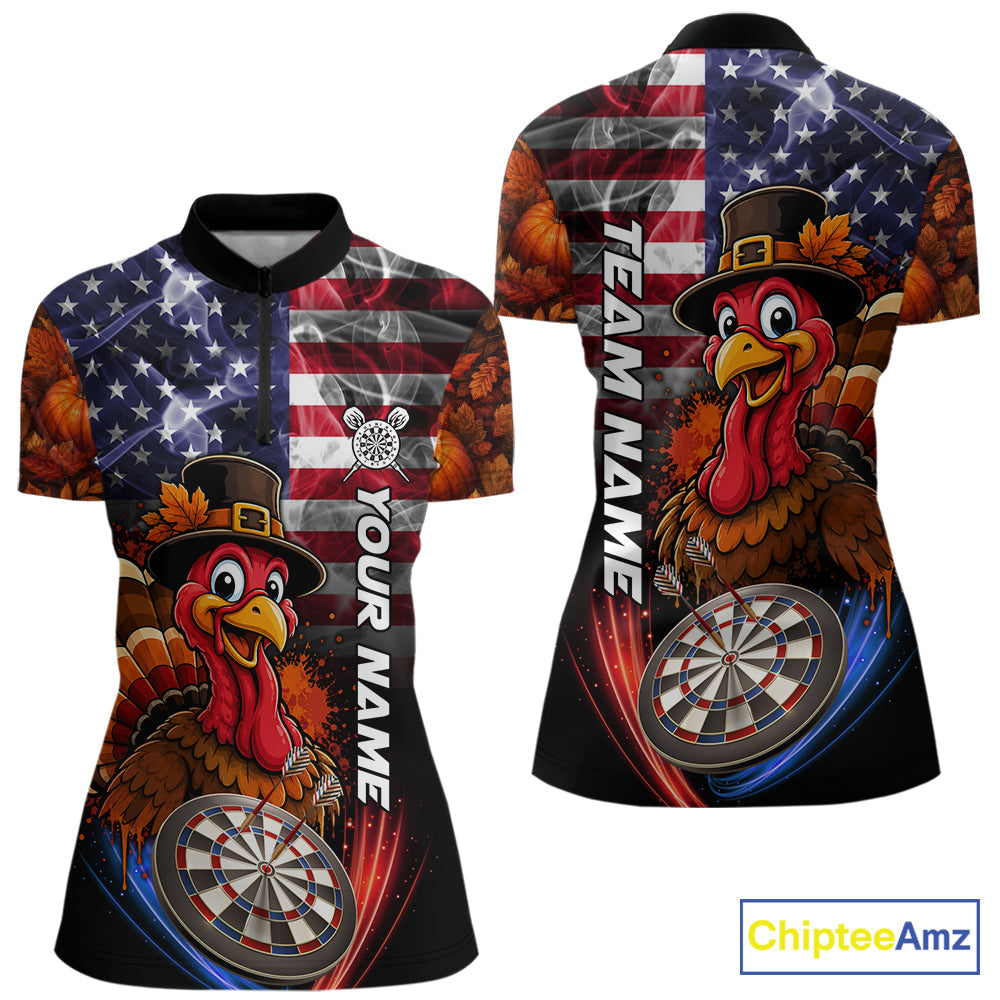 American Flag Smoke Turkey Darts Shirt Custom Patriotic Thanksgiving Darts Team Jersey