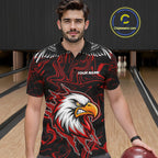 Black And Red Swirl Pattern Eagle Bowling Shirts Custom Bowling Team Jersey Polo, 1/4 Zip
