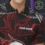 Black And Red Swirl Pattern Eagle Bowling Shirts Custom Bowling Team Jersey Polo, 1/4 Zip