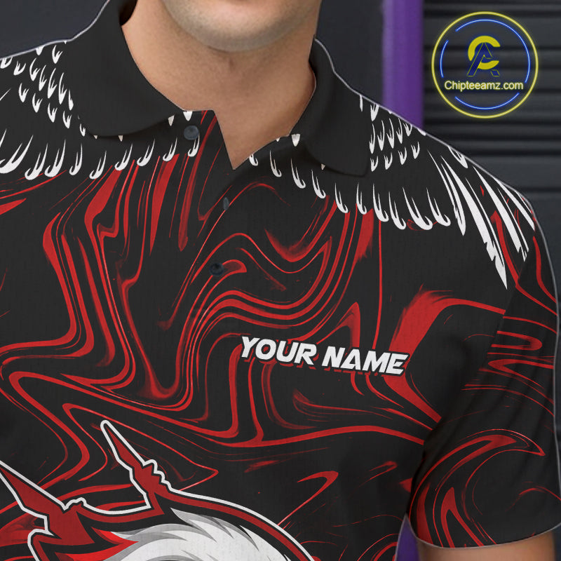 Black And Red Swirl Pattern Eagle Bowling Shirts Custom Bowling Team Jersey Polo, 1/4 Zip